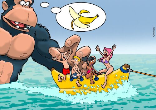 Cartoon: Kong vs Bananaboat (medium) by Chris Berger tagged king,kong,banane,boot,urlaub,freizeit,meer,adria,king,kong,banane,boot,urlaub,freizeit,meer,adria