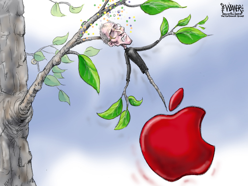 Cartoon: Sick Apple (medium) by karlwimer tagged jobs,steve,apple,icon,business,economics,market,technology