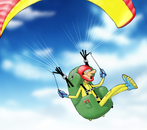 Cartoon: Paragliding first class (medium) by droigks tagged drachenfliegen,helm,spass,sonne,himmel,sport,gleiten,fliegen,drachen,fallschirm,paragliding,gleitschirm,paragliding,fallschirm,gleitschirm,drachen,fliegen,gleiten,sport,himmel,illustration