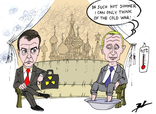 Cartoon: Hot summer in Moscow (medium) by Ballner tagged putin,medvedev,russia