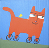 Cartoon: Roller Kitty (small) by birdbee tagged cat,bird,wheels,roll,painting,acrylics