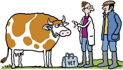 Cartoon: Bluetooth disease (medium) by Ellis Nadler tagged bluetooth,earphones,headset,phone,mobile,cow,vet,farmer,horns,doctor,animal,milk,disease,cattle,boots