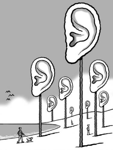 Cartoon: Ear Beach (medium) by Ellis Nadler tagged ear,pole,beach,sea,shore,walk,dog,sound,music