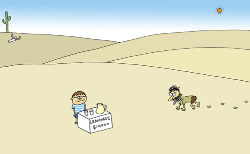Cartoon: Desert (medium) by joruju piroshiki tagged child,thirsty,lemonade,drink,desert,limonade,durst,verdursten,wüste,wirtschaft