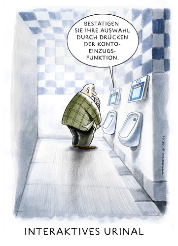 Cartoon: interaktives Urinal 2.0 (medium) by markus-grolik tagged interaktiv,multimedia,touchscreen,konto,kostenpflichtig,wc,toilette
