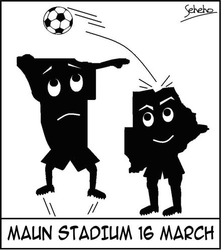 Cartoon: ZEBRAS VS WARRIORS (medium) by Thamalakane tagged soccer,botswana,namibia,maun