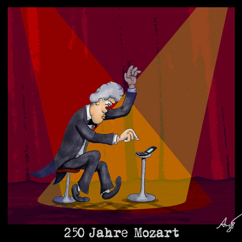 Cartoon: 250 Jahre Mozart (medium) by Anjo tagged mozart,handy,klingelton,jamba,musik,klassik