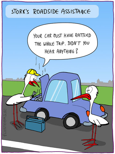 Cartoon: ROADSIDE ASSISTANCE (medium) by Frank Zimmermann tagged roadside,assistance,stork,car,steam,street