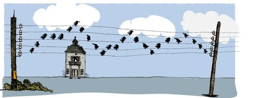 Cartoon: the house of the famous composer (medium) by ali tagged composer,komponist,musik,music,birds,vögel,the,vögel,vogel,tier,tiere,noten,musik,mast,komponist,strommast