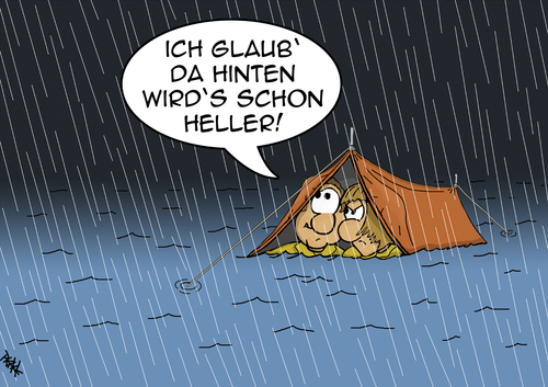 Cartoon: es wird heller (medium) by pierre-cda tagged urlaub,sommer,wasser,wetter,zelten,regen