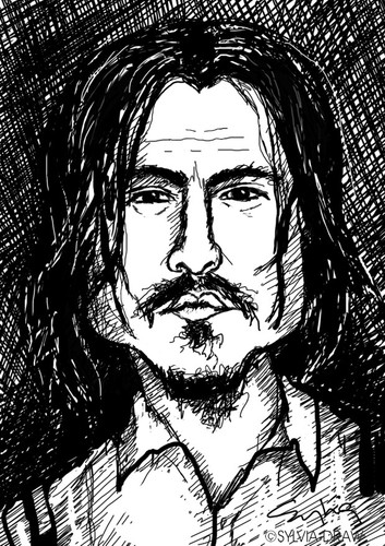 Cartoon: depp black and white (medium) by sylvia tagged johnny,depp,caricature