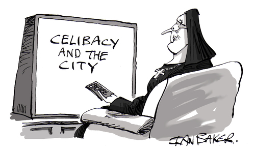 Cartoon: Celibacy In The City (medium) by Ian Baker tagged in,the,city,celibacy,religion,nun,nuns,tv,show,watch,ian,baker,cartoon,catholic,remote,control,habit