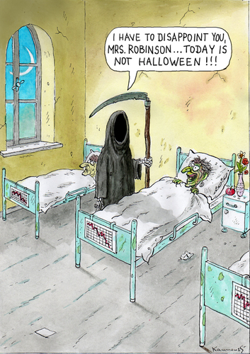 Cartoon: Mrs.Robinson (medium) by marian kamensky tagged humor,tod,sterben,krankenhaus,krankheit,krank,patient,leben,sensenmann