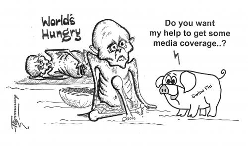 Cartoon: How to get media coverage (medium) by Thommy tagged swine,flu,media,coverage