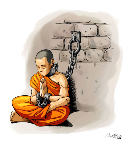 Cartoon: Free Tibet (medium) by Mikl tagged mikl,michael,olivier,miklart,illustration,art,tibet,monk,prisoner