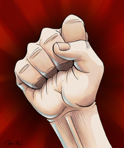 Cartoon: Raised fist (medium) by Mikl tagged mikl,michael,olivier,miklart,art,illustration,painting,fist,fight,raised