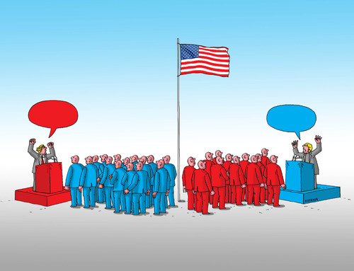Cartoon: usadebate (medium) by Lubomir Kotrha tagged hillary,clinton,donald,trump,usa,dollar,president,election,world