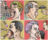 Cartoon: Screaming Heads (small) by javierhammad tagged surreal,heads,scream,fame,microphone,desire,love,sex,envy,food,ice,cream,protection,sweet,umbrella