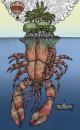 Cartoon: The balloon and the submarine (small) by javierhammad tagged balloon submarine island monster crab fantasy