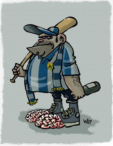 Cartoon: Bad supporter (medium) by kap tagged football,cartoon,humor,supporter,soccer,fußball,fan,fanatismus,hooligan,radikalismus,abpfiff,anpfiff,anstoß,ballsport,bundesliga,deutscher fussballbund,dfb,ecke,eigentor,antäuschen,arschkarte,bänderriss,beratervertrag,blutgrätsche,bolzplatz,bundesligakommentator,championsleague,einwurf,elfmeter,elfmeterschießen,em,europameisterschaft,fallrückzieher,fanbetreuer,fanblock,fankurve,feld,fifa,flanke,foul,freistoß,fussball,fußballwettskandal,fußballbegeisterung,fußballfan,fußballfieber,gelbe karte,hackentrick,halbzeit,hattrick,interview,kapitän,kommentator,latte,libero,linienrichter,mannschaft,mittelfeldspieler,nationalmannschaft,nationalspieler,pass,pfosten,platzverweis,pokal,prvertrag,pressekonferenz,public relations,querpass,rasen,rechtehandel,robert hoyzer,rote karte,rückpass,schiedsrichter,schiri,schwalbe,seitenlinie,spielfeld,sponsor,sponsoring,sport,sportrechte,sportsponsoren,sportwette,stadion,stürmer,team,tor,torschütze,torwart,trainer,trainieren,training,trainingslager,treten,tribüne,übertragungsrechte,uefa,verein,verlängern,verteidiger,vortäuschen,weltmeisterschaft,werbebanner,werbebotschafter,werbeträger,wettbetrug,wette,wettskandal,wm,zweite bundesliga,deutscher,fussballbund,gelbe,karte,public,relations,robert,hoyzer,rote,zweite