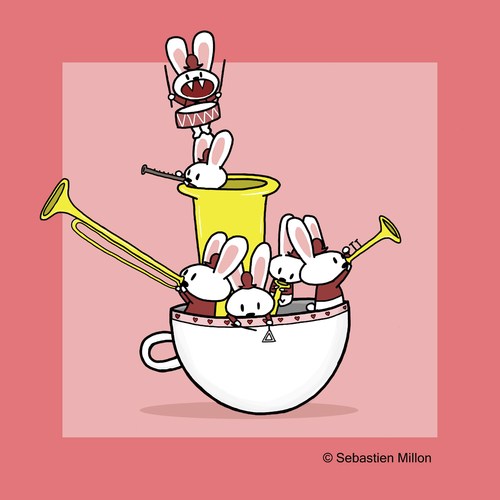 Cartoon: The Teacup Bunny Band (medium) by sebreg tagged rabbit,bunny,cute,fun,silly,music