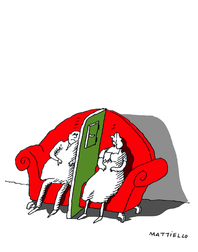 Cartoon: Zwischenwand (medium) by Mattiello tagged paar,mann,frau,zwist,unstimmigkeit,kommunikation,gesprächlosigkeit,stumm,paar,mann,frau,zwist,unstimmigkeit,kommunikation,gesprächlosigkeit,stumm