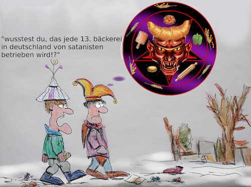 Cartoon: unsinniger donnerstag (medium) by ab tagged deutschland,fasching,karneval,verschwörungstherorien,narren,croissant,teufel