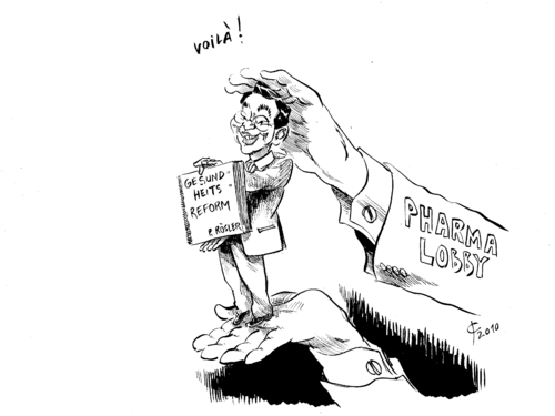 Cartoon: Vorstellung (medium) by Paolo Calleri tagged lobbyismus,krankenversicherer,private,pharmaindustrie,roesler,philipp,gesundheitsminister,gesundheitsreform