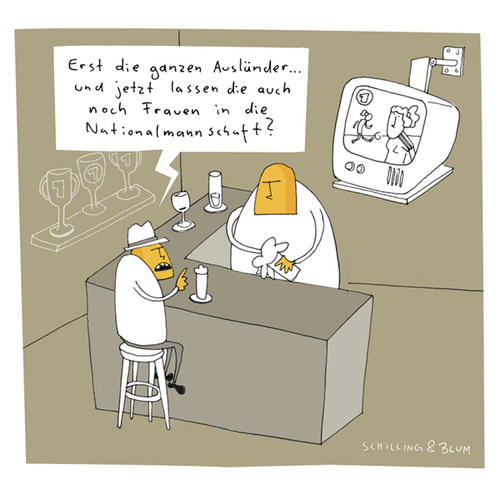 Cartoon: Randgruppen (medium) by Schilling  Blum tagged fußball,frauen,diskriminierung,ausländer,kneipe,bar