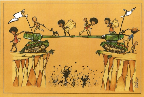 Cartoon: solidaridad en tiempos de guerra (medium) by DANIEL EDUARDO VARELA tagged poblacion