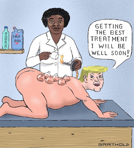 Cartoon: Best Doctor Cares for Trump (medium) by Barthold tagged donald,trump,infected,infection,corona,covid,19,sars,cov2,stella,immanuel,emmanuel,cameroonian,american,physician,pastor,fire,power,ministries,detrimental,effect,dreams,succubi,incubi,cupping,treatment,glases,hydroxychloroquin,chlorox,bunsen,burner,cartoon,caricature,barthold,donald,trump,infected,infection,corona,covid,19,sars,cov2,stella,immanuel,emmanuel,cameroonian,american,physician,pastor,fire,power,ministries,detrimental,effect,sex,dreams,succubi,incubi,cupping,treatment,glases,hydroxychloroquin,chlorox,bunsen,burner,cartoon,caricature,barthold