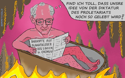 Cartoon: Honecker freut sich! (medium) by Barthold tagged rechte,pöbel,brandenburg,sachsen,angriff,wahlhelfer,linke,linken,grüne,grünen,plakate,europawahl,aufhängen,defizit,politische,kultur,erich,honecker,hölle,zeitung,meldung,zitat,abwandlung,diktatur,proletariat,cartoon,karikatur,barthold,rechte,pöbel,brandenburg,sachsen,angriff,wahlhelfer,linke,linken,grüne,grünen,plakate,europawahl,aufhängen,defizit,politische,kultur,erich,honecker,hölle,zeitung,meldung,zitat,abwandlung,diktatur,proletariat,cartoon,karikatur,barthold