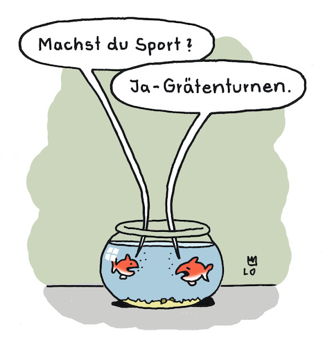 Cartoon: Sportlich (medium) by Lo Graf von Blickensdorf tagged fische,sport,aquarium,geräteturnen,frage,karikatur,lo,cartoon,turnen,fische,sport,aquarium,geräteturnen,frage,karikatur,lo,cartoon,turnen