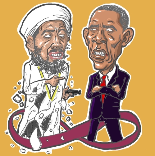 Cartoon: Osama bin Laden (medium) by takeshioekaki tagged osamabinladen,barack,obama