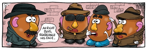Cartoon: Mr. Potato Head (medium) by Goodwyn tagged glasses,hat,trenchcoat,mafia,gangster,head,potato