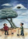Cartoon: The apple of eye of God (small) by menekse cam tagged olive,tree,oil,god,eye,cutting,axe