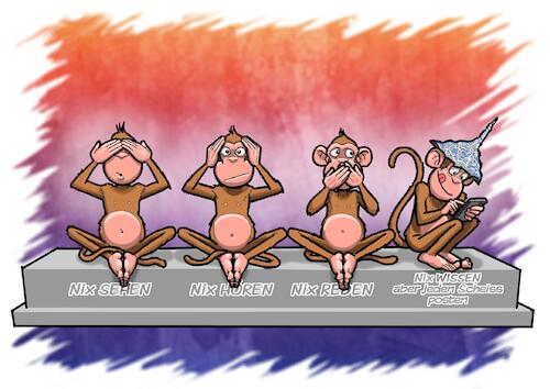 Cartoon: 4 Affen (medium) by Chris Berger tagged affen,weisheit,dummheit,verschwörungstheorien,aluhut,affen,weisheit,dummheit,verschwörungstheorien,aluhut