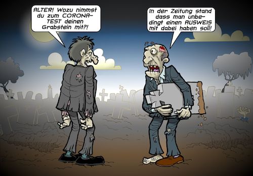 Cartoon: Ausweispflicht (medium) by Chris Berger tagged corona,covid,test,zombie,ausweis,corona,covid,test,zombie,ausweis