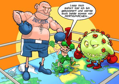 Cartoon: Boxkampf (medium) by Chris Berger tagged inflation,wirtschaftskrise,pandemie,covid,omikron,ba2,boxkampf,booster,impfung,inflation,wirtschaftskrise,pandemie,covid,omikron,ba2,boxkampf,booster,impfung