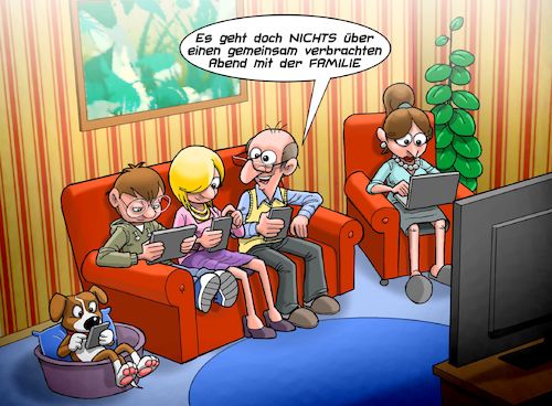Cartoon: Family Time (medium) by Chris Berger tagged familie,zusammen,gemeinsam,social,media,smartphone,tablet,tv,sozial,asozial,familie,zusammen,gemeinsam,social,media,smartphone,tablet,tv,sozial,asozial