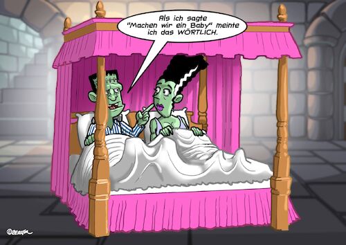 Cartoon: Frankensteins Baby (medium) by Chris Berger tagged frankenstein,braut,monster,baby,horror,frankenstein,braut,monster,baby,horror