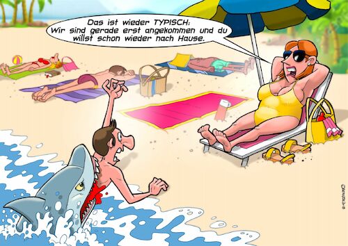 Cartoon: Hai Attacke (medium) by Chris Berger tagged urlaub,meer,hai,holidays,ferien,touristen,urlaub,meer,hai,holidays,ferien,touristen