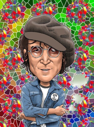 Cartoon: John Lennon (medium) by Chris Berger tagged beatles,lennon,yoko,ono,give,peace,chance,beatles,lennon,yoko,ono,give,peace,chance