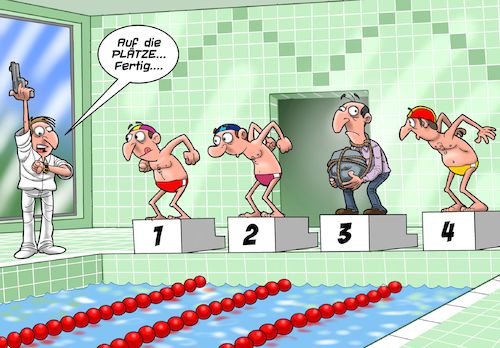 Cartoon: Schwimmwettbewerb (medium) by Chris Berger tagged wettschwimmen,wettbewerb,hallenbad,suizid,selbstmörder,wettschwimmen,wettbewerb,hallenbad,suizid,selbstmörder
