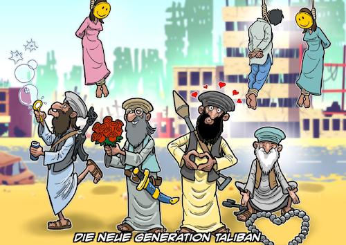 Cartoon: Taliban Neu (medium) by Chris Berger tagged muslime,afghanistan,taliban,neu,nächste,generation,charmeoffensive,exekutionen,hinrichtungen,täuschung,muslime,afghanistan,taliban,neu,nächste,generation,charmeoffensive,exekutionen,hinrichtungen,täuschung