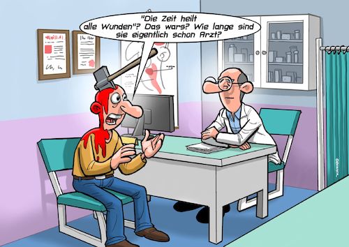 Cartoon: Zeit heilt (medium) by Chris Berger tagged arzt,verletzung,sinnsprüche,globuli,homöopathie,arzt,verletzung,sinnsprüche,globuli,homöopathie