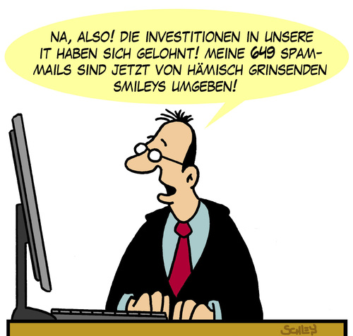 Cartoon: IT - Entwicklung (medium) by Karsten Schley tagged computer,technologie,entwicklung,kommunikation,mails,spam,investitionen,it,computer,technologie,entwicklung,kommunikation,mails,spam,investitionen,it