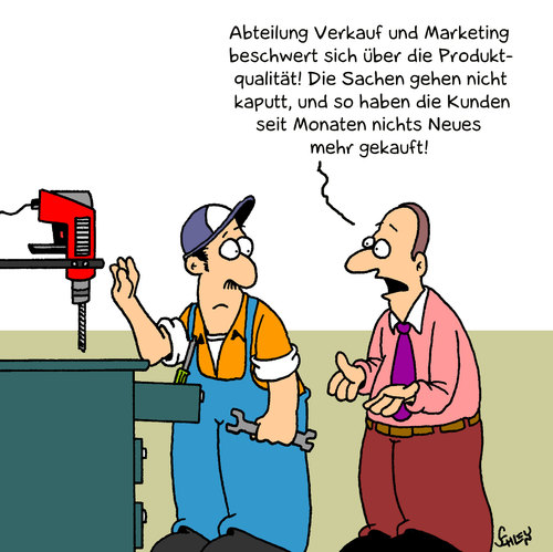 Cartoon: Produktqualität (medium) by Karsten Schley tagged geld,gesellschaft,kundendienst,wirtschaft,service,technik,geld,gesellschaft,kundendienst,wirtschaft,service,technik