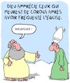 Cartoon: Bienvenue! (small) by Karsten Schley tagged dieu,coronavirus,religion,politique,christianisme,mort,societe,sante