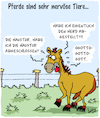 Cartoon: Nervöse Tiere (small) by Karsten Schley tagged pferde,nervosität,charakter,natur,umwelt,tiere